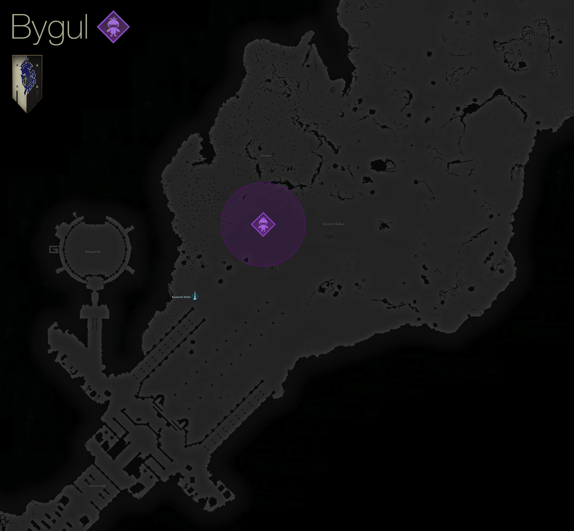 Map showing the location of the Notorious Mark, Bygul, near the Ravenwit Walls area of Waloed
