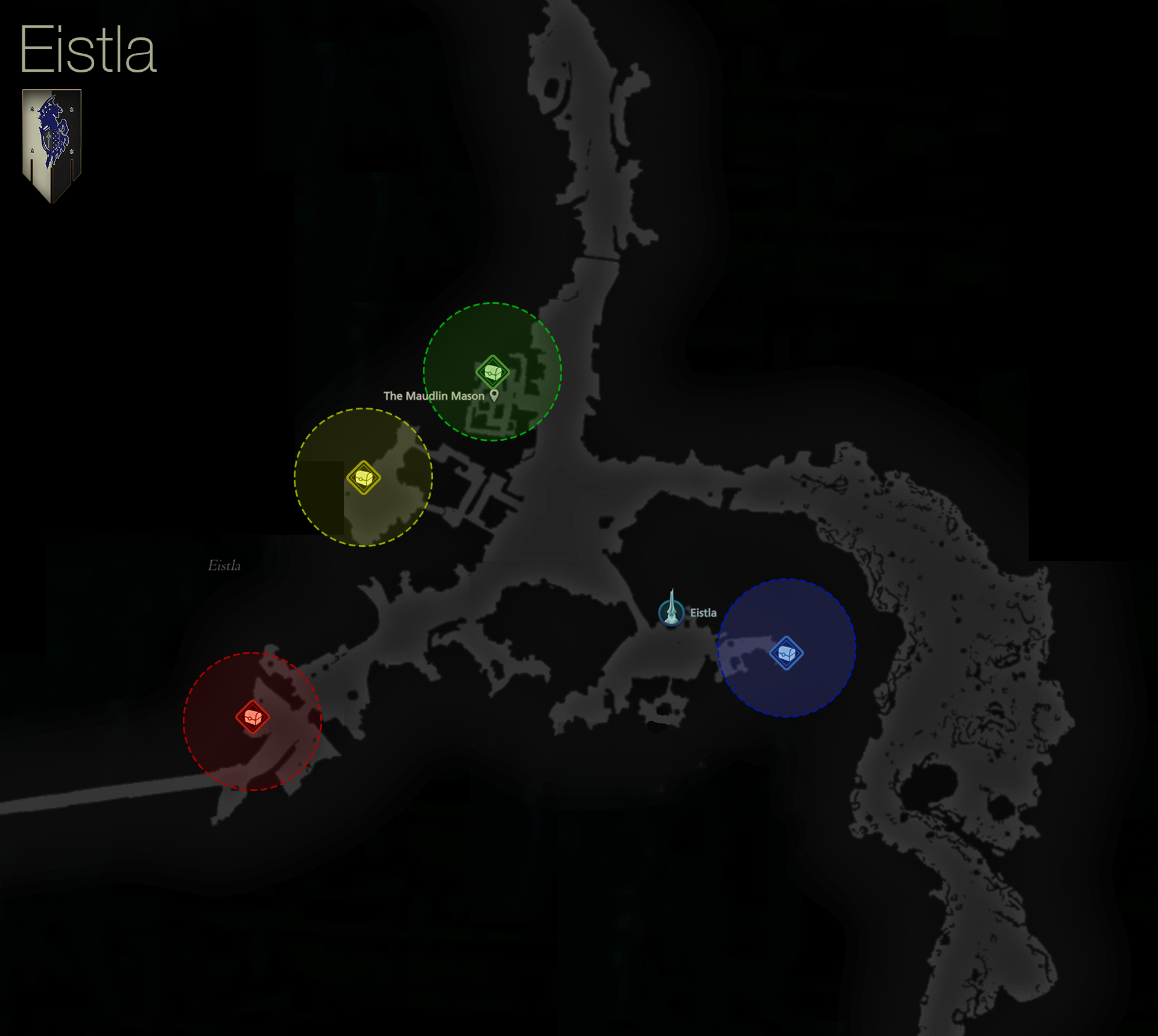 Map showing the location of the treasure coffers in Eistla in Waloed