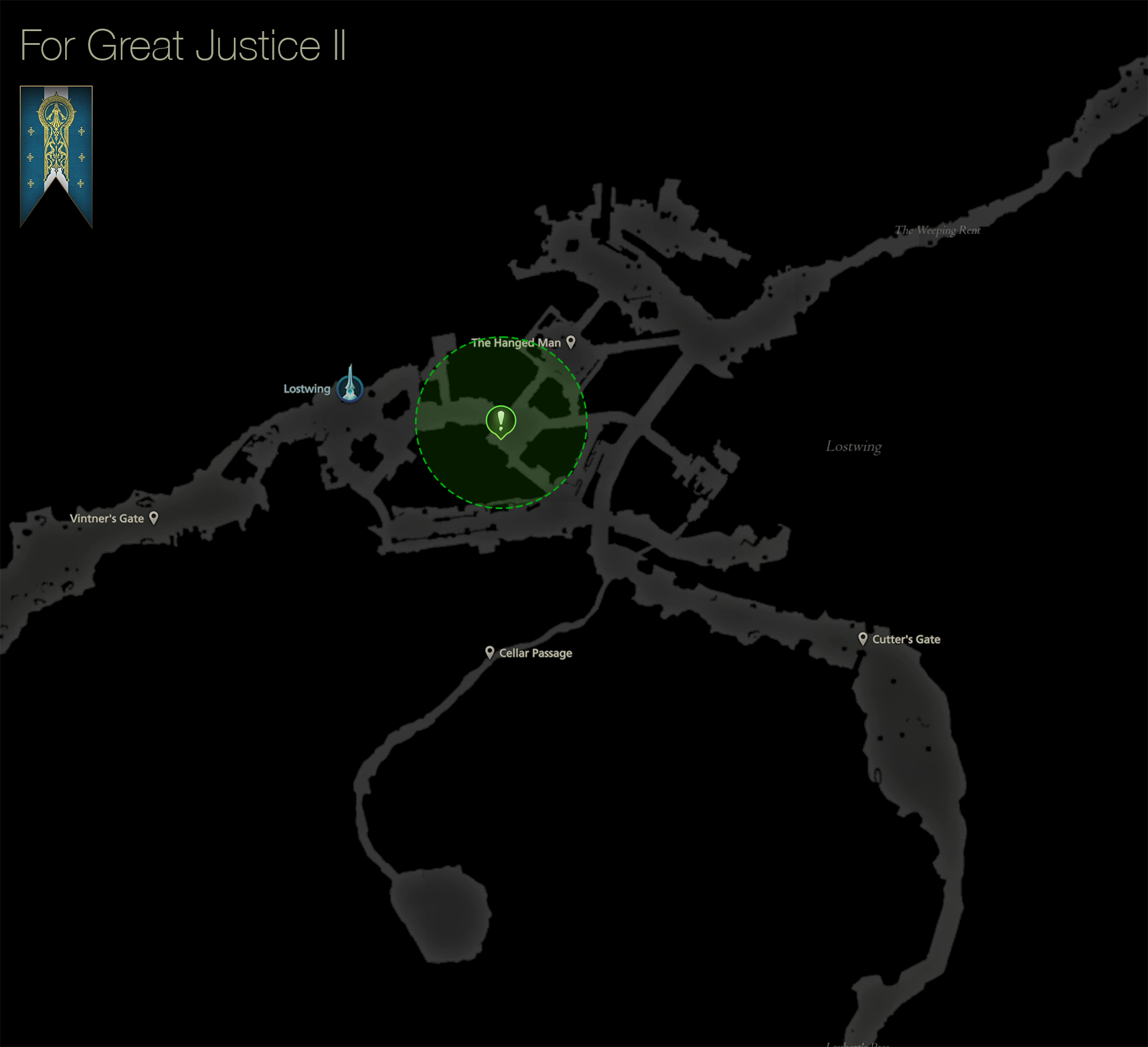 Map showing the location of Quinten in the center of Lostwing in Sanbreque