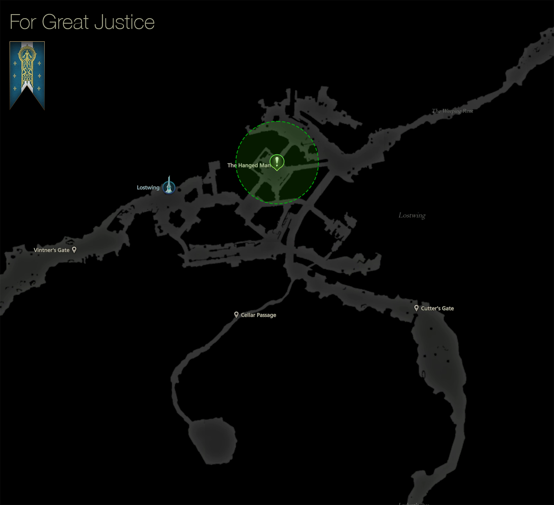Map showing the location of Quinten in the center of Lostwing in Sanbreque