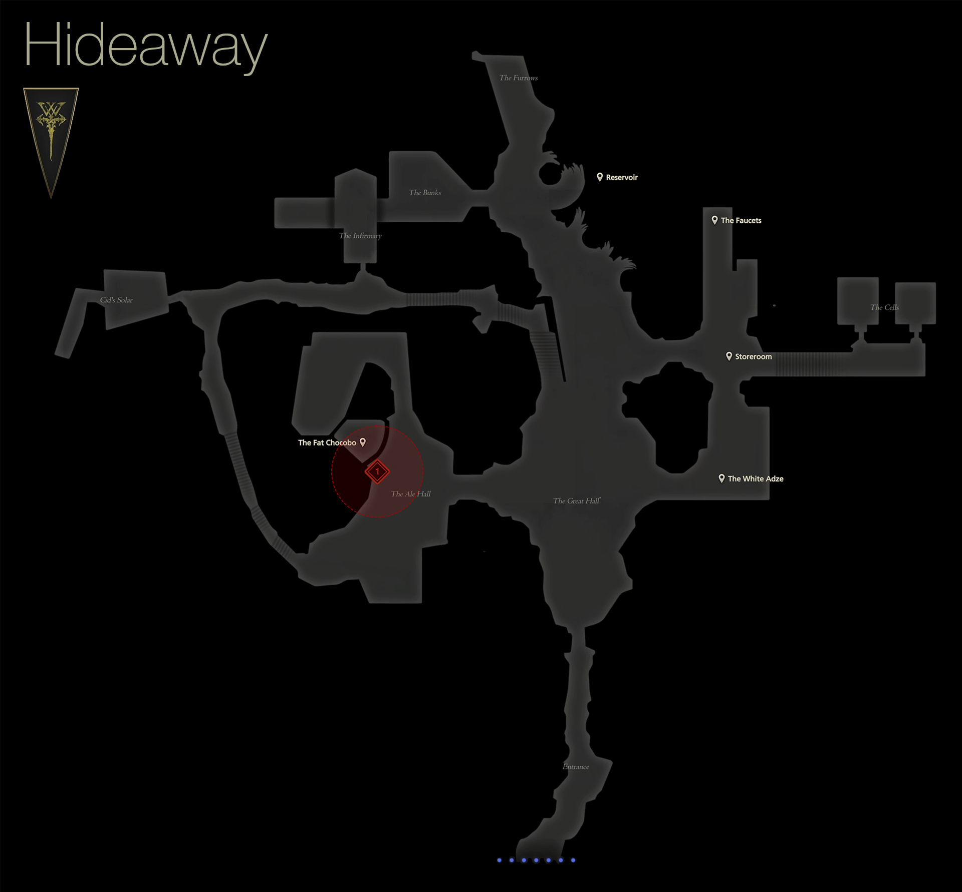 Map of the treasure coffer locations in the first version of the Hideaway