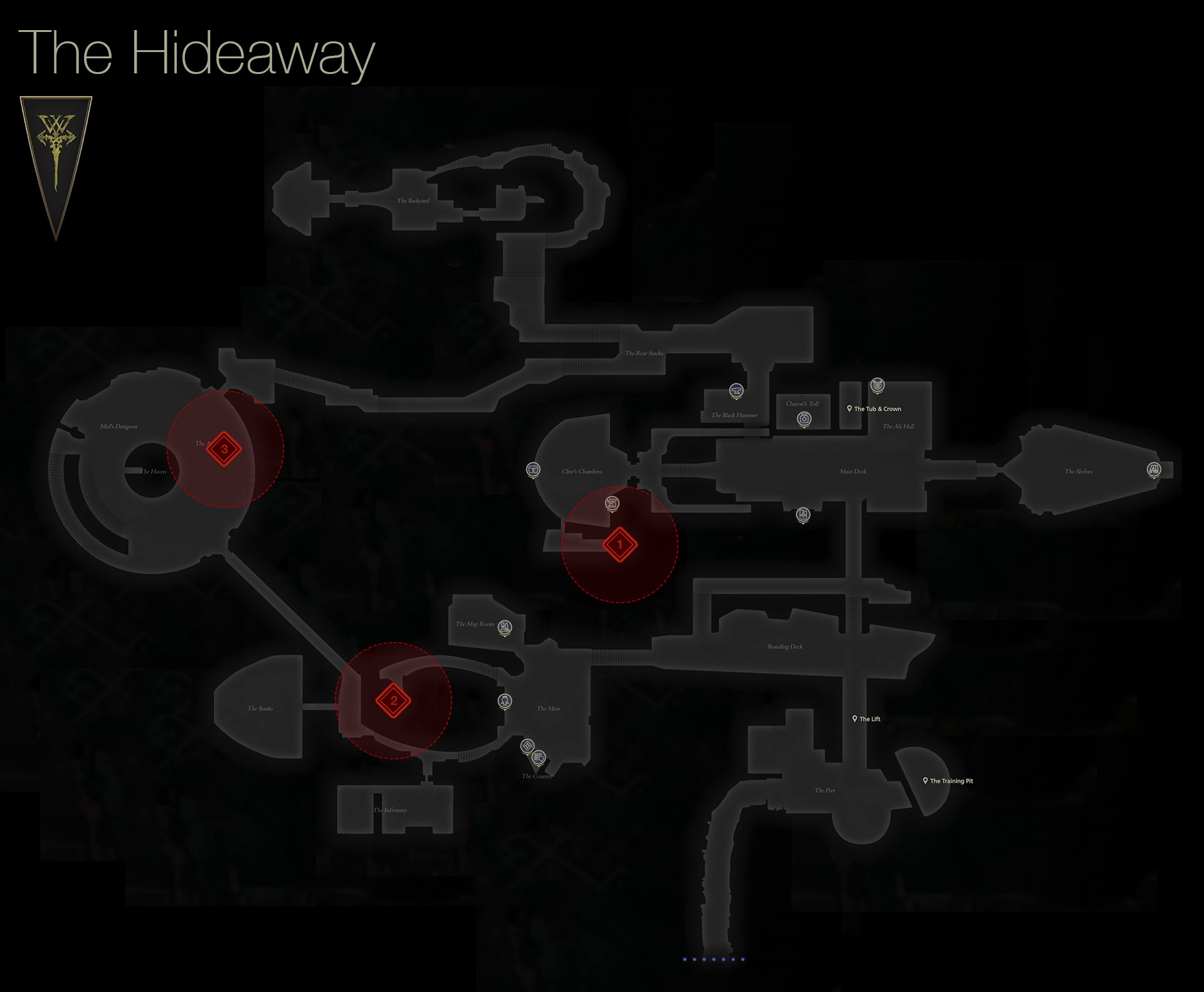 Map of the treasure coffer locations in the second version of the Hideaway
