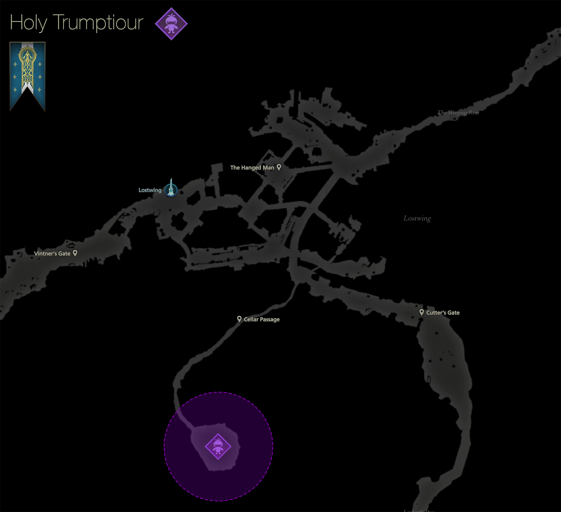 Map showing the location of the Notorious Mark, Holy Trumpitour, in the Lostwing area of Sanbreque