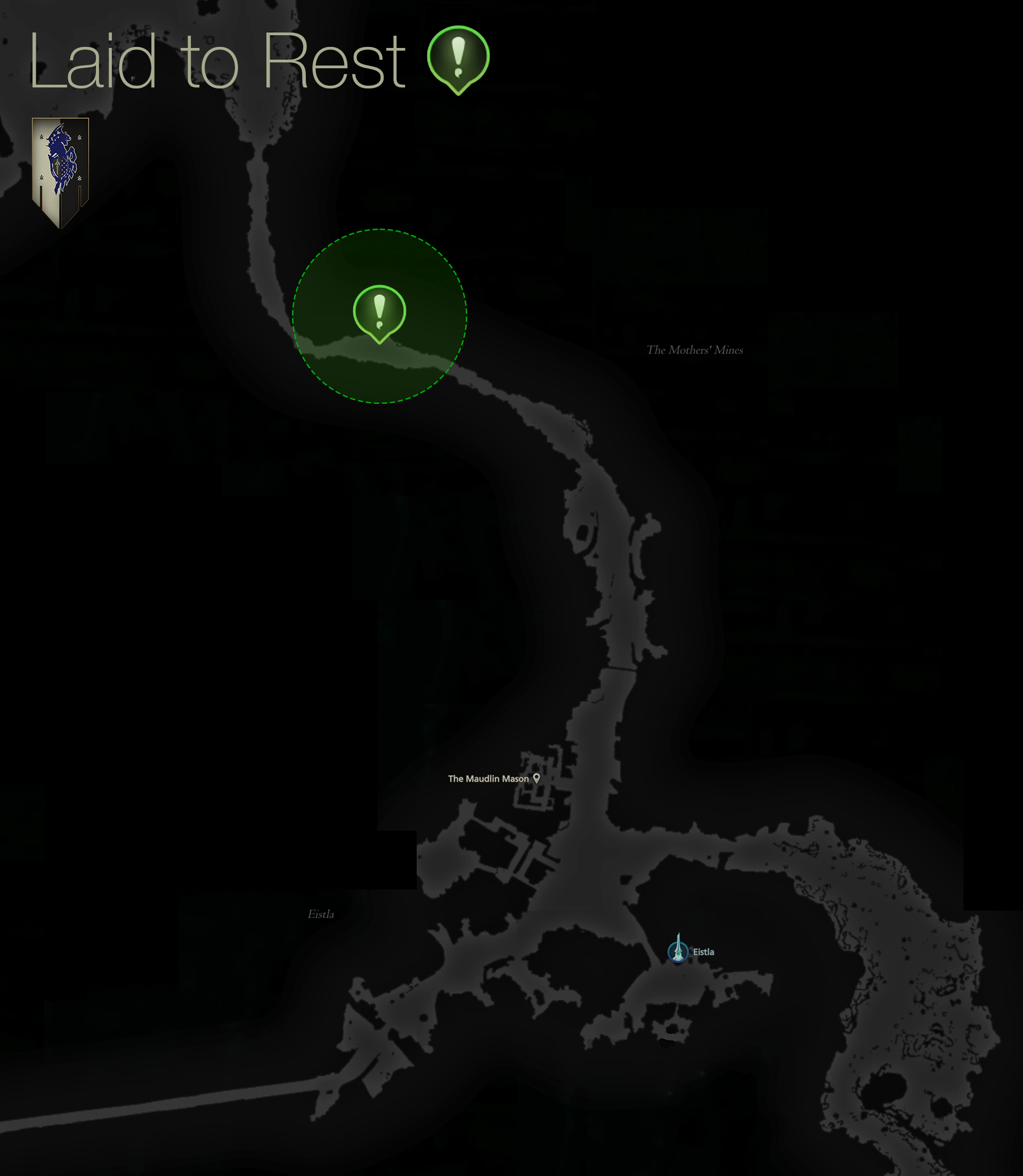 Map showing the location of the Wounded Royalist north of Eistla in Waloed