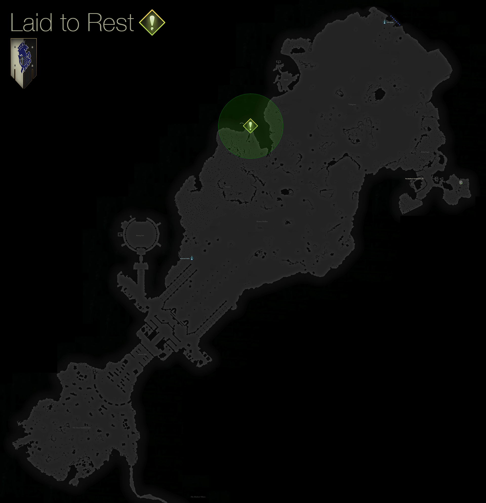 Map showing the location of the gravestone to deliver the Tarnished Ring