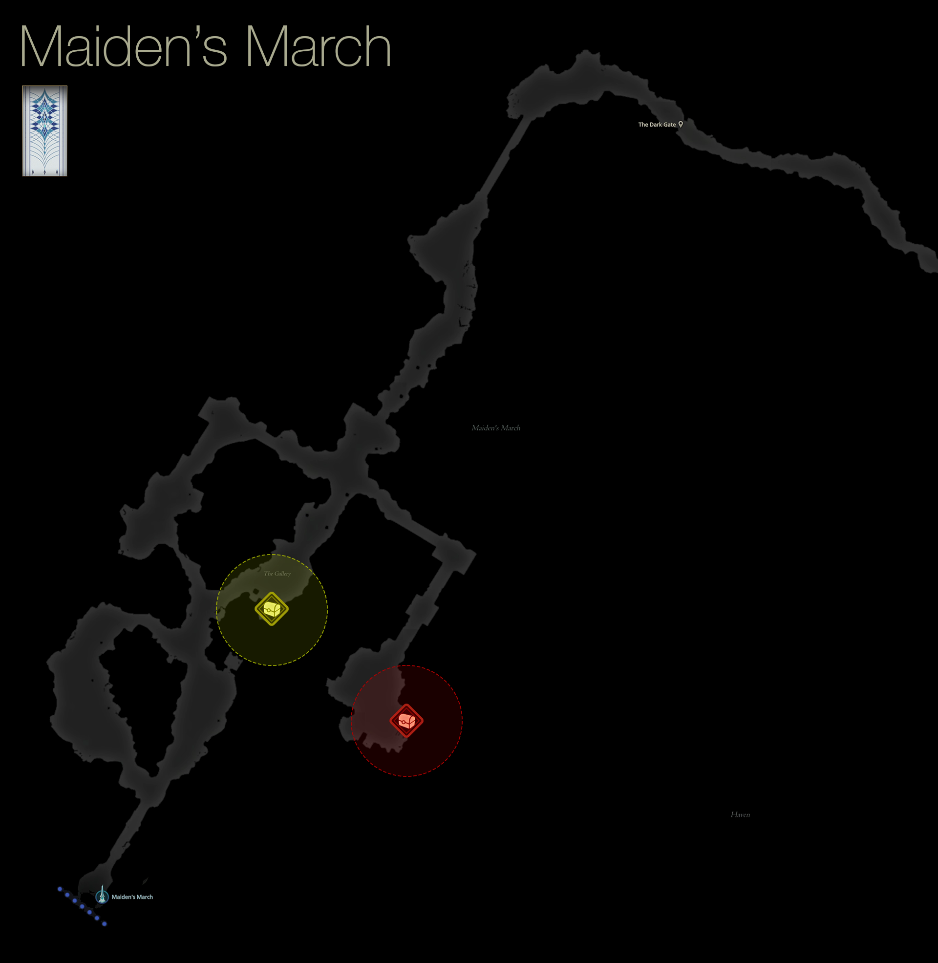 Map of Maiden’s March in Mysidia showing the treasure coffer locations