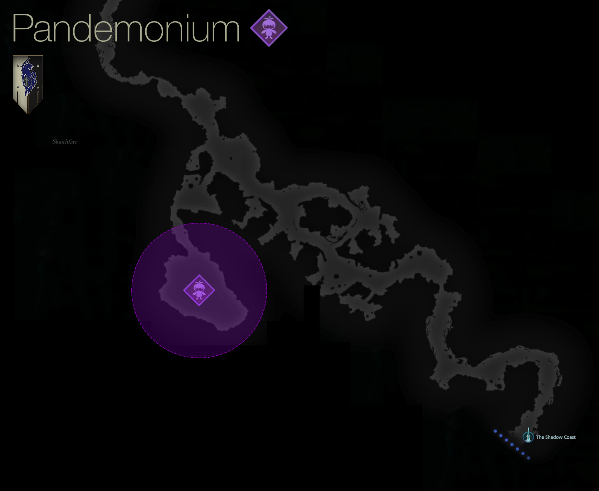Map showing the location of the Notorious Mark, Pandemonium, near the Wolfdarr town area of Waloed