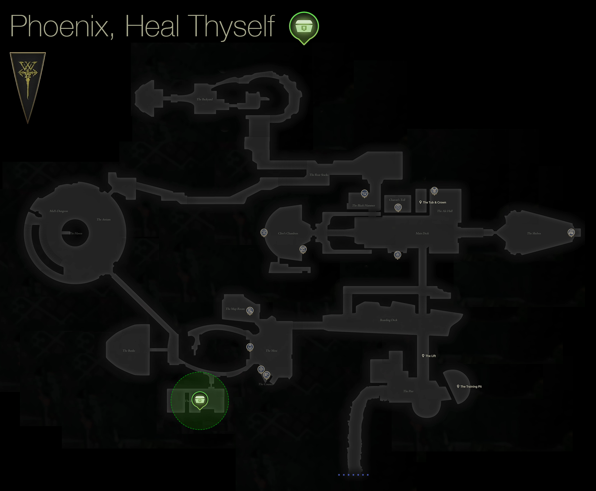 Map showing the location of Jote in the infirmary of the Hideaway