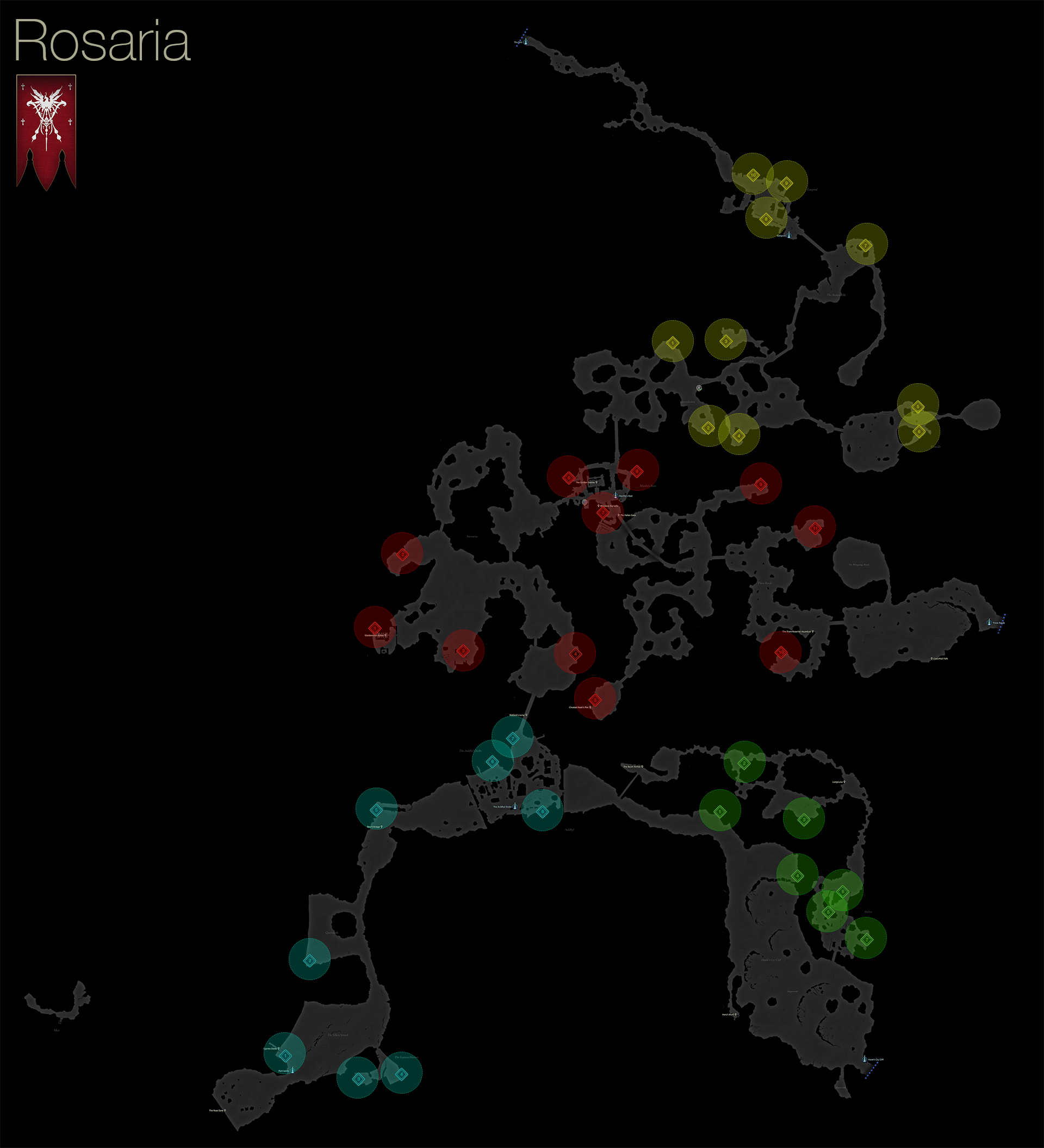 Map of the treasure coffer locations in Rosaria