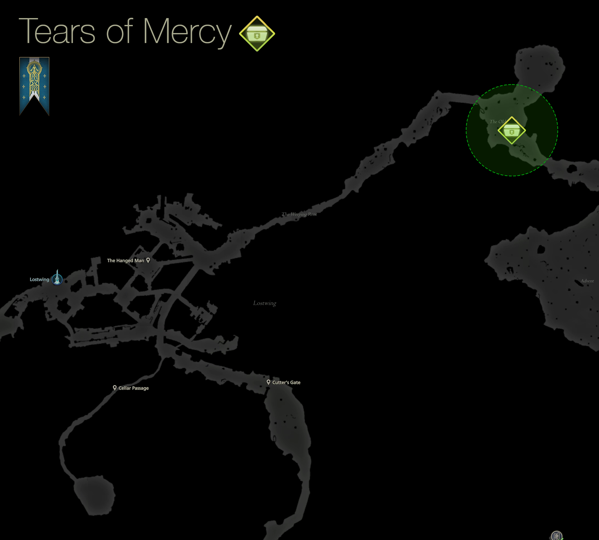 Map showing the location of the quest objectives (Miteling) northeast of Lostwing