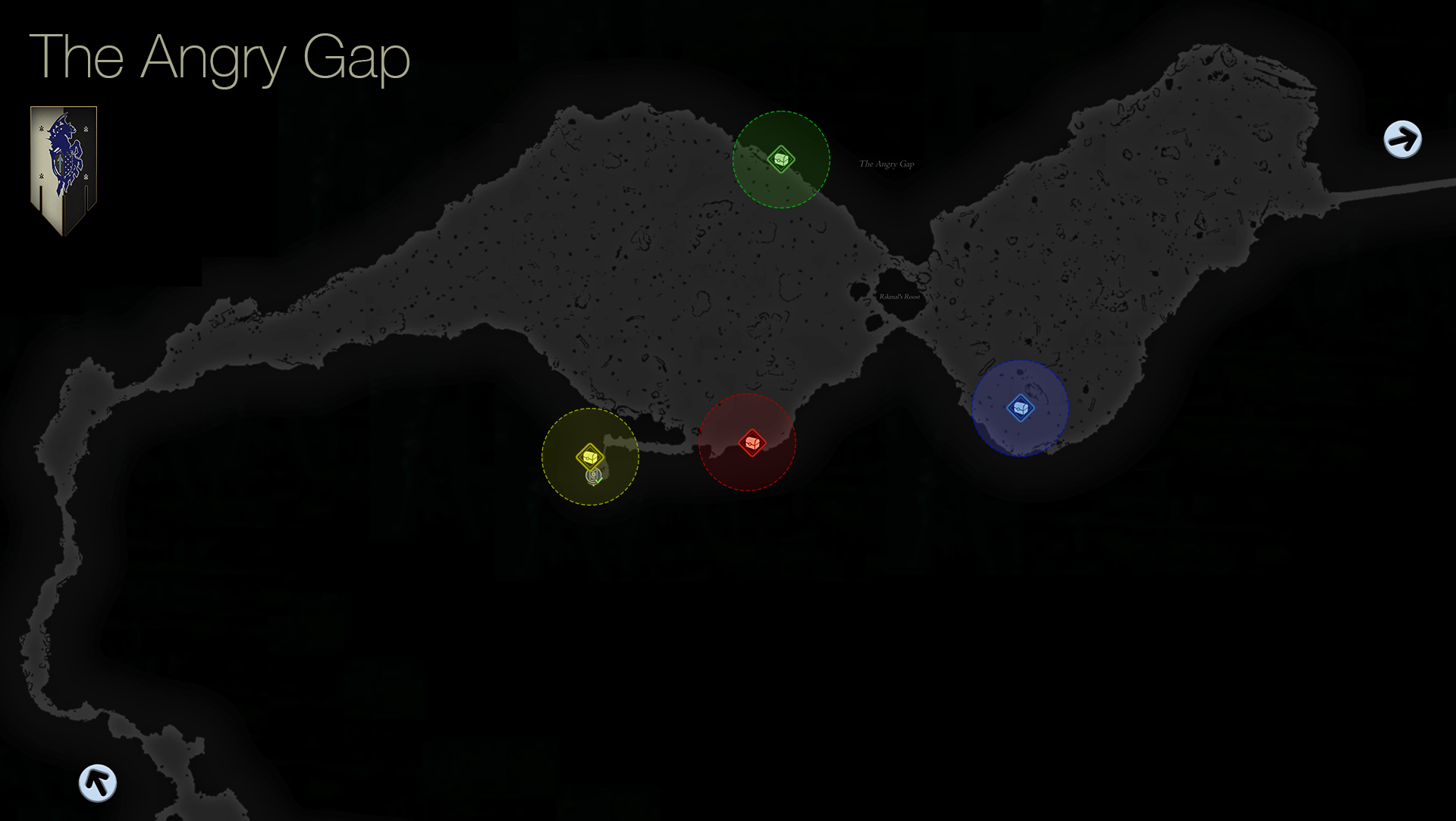 Map showing the location of the treasure coffers in the Angry Gap area of Waloed