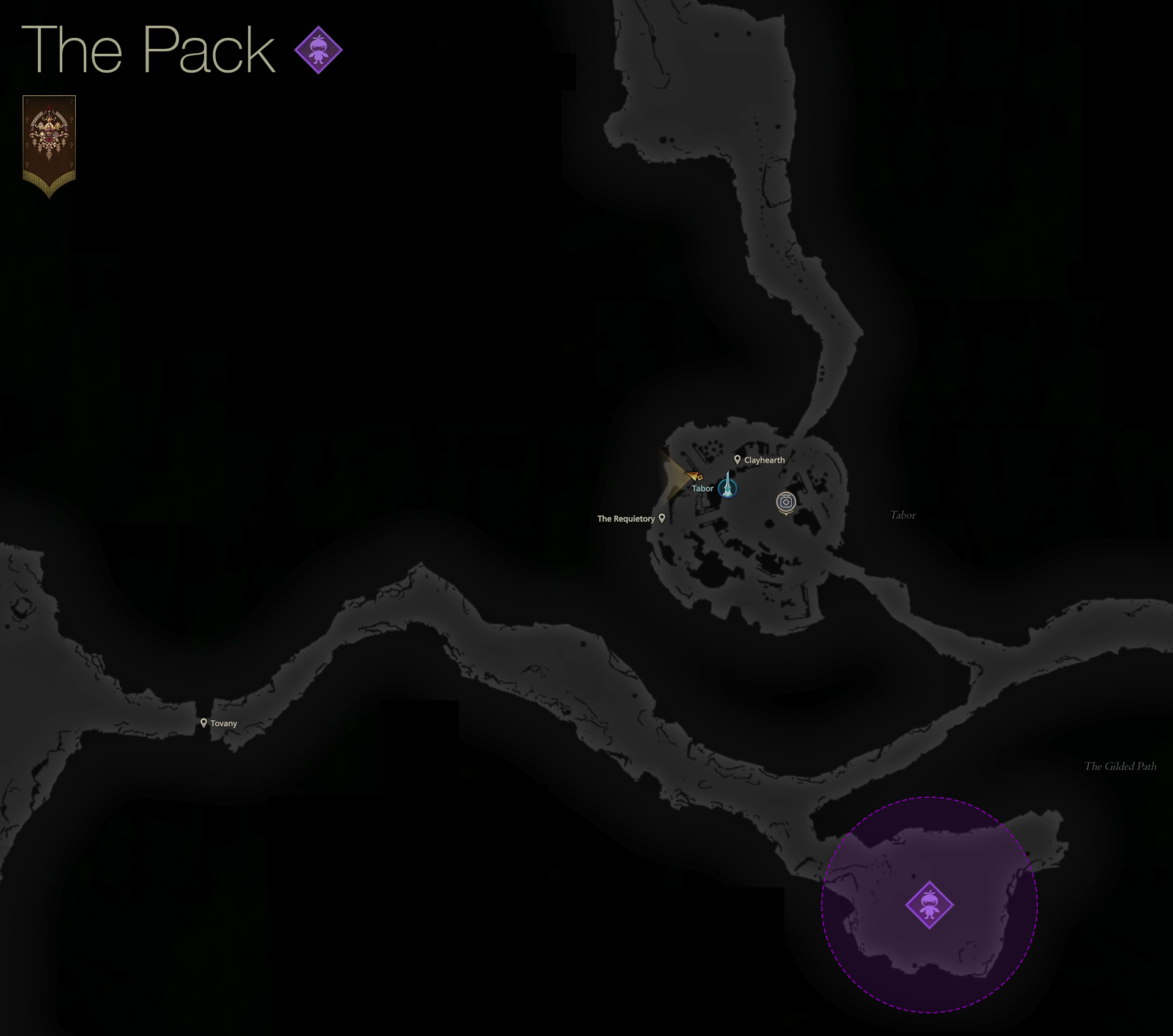 Map showing the location of the Notorious Mark, The Pack, in the Gilded Path area of Dhalmekia