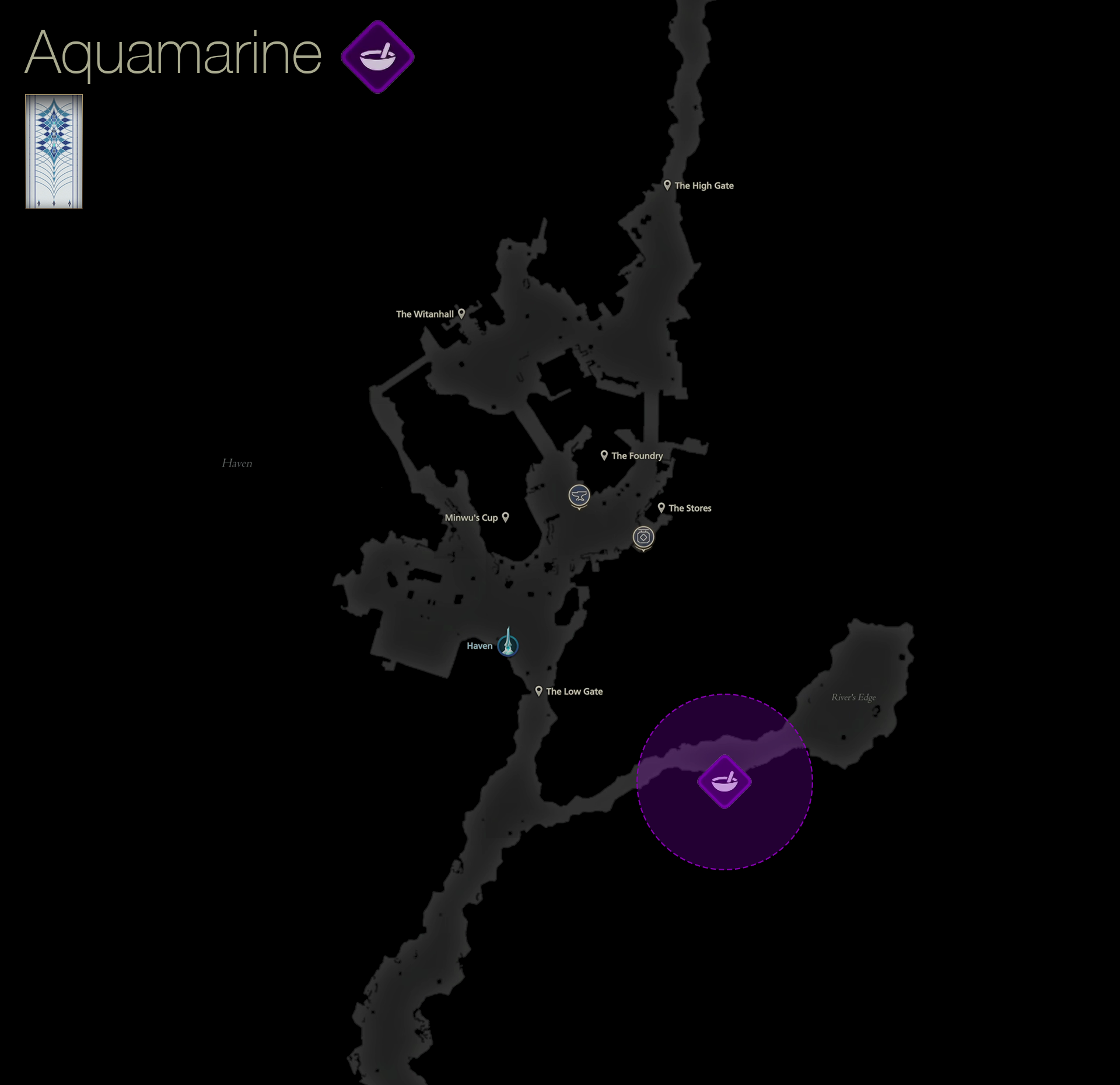 Map showing the location of the Curious Child quest objective in the Univited Guest quest