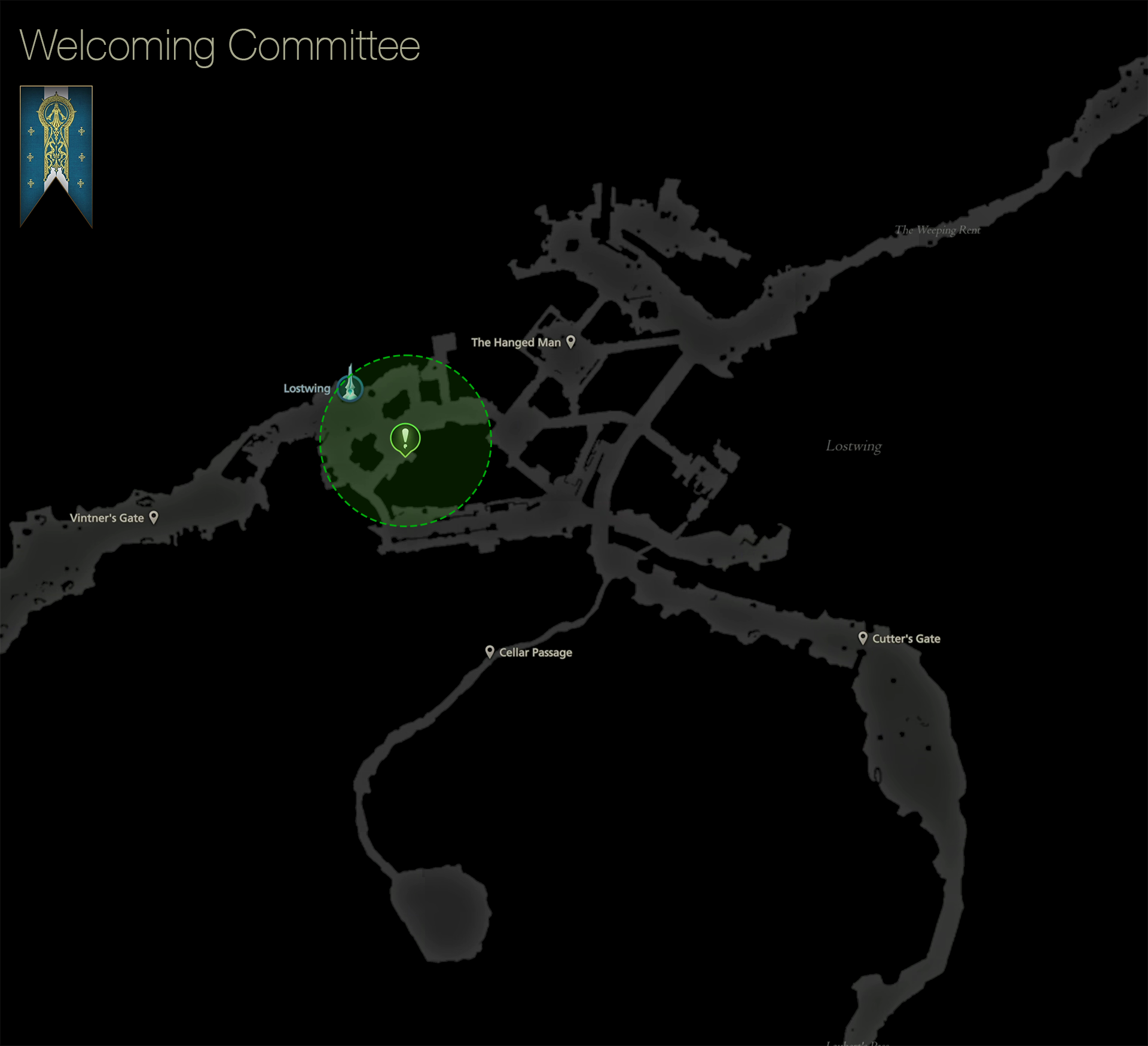 Map showing the location of Alain in the center of Lostwing in Sanbreque