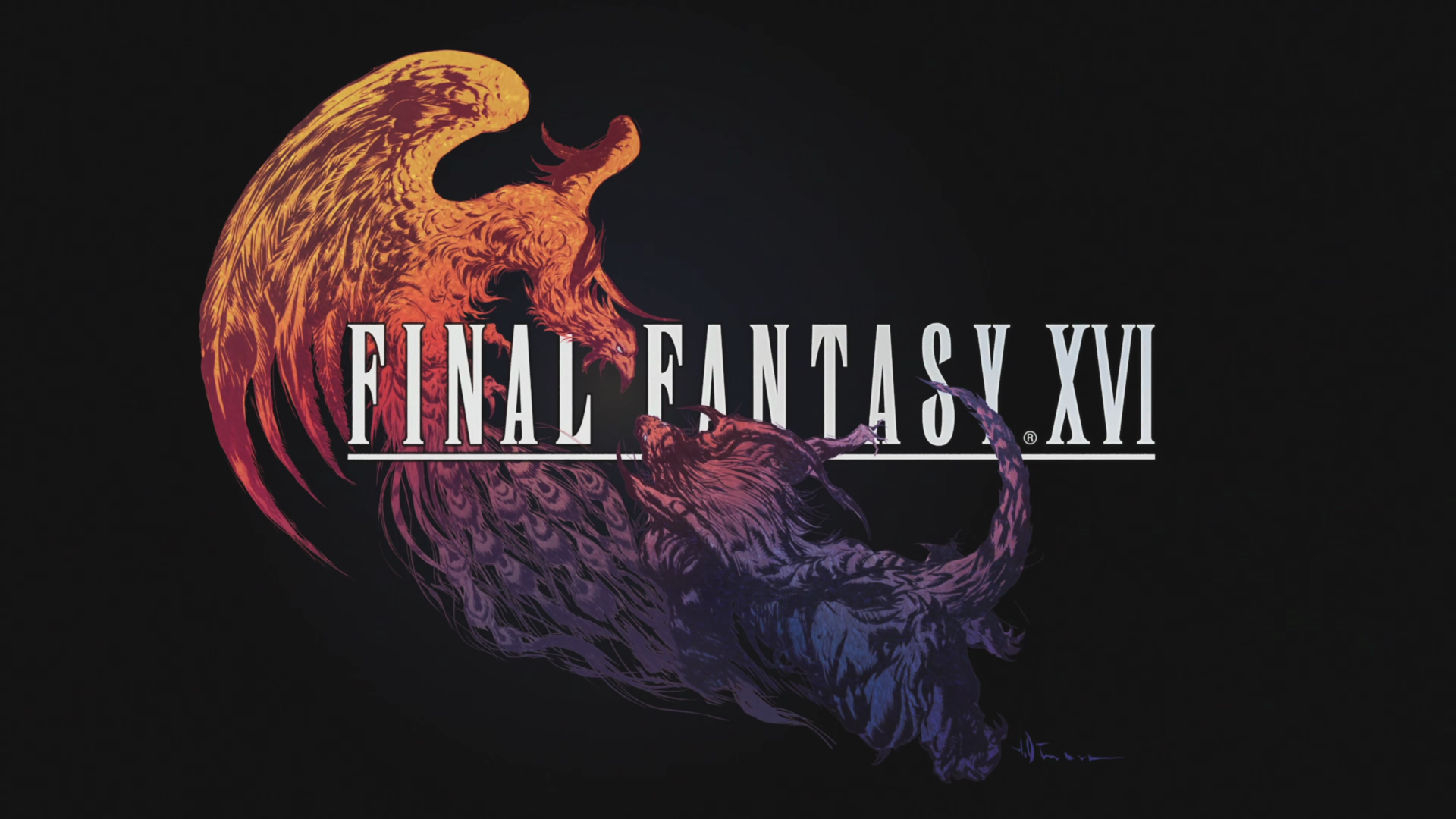 Final Fantasy XVI title screen during the opening Eikon battle sequence