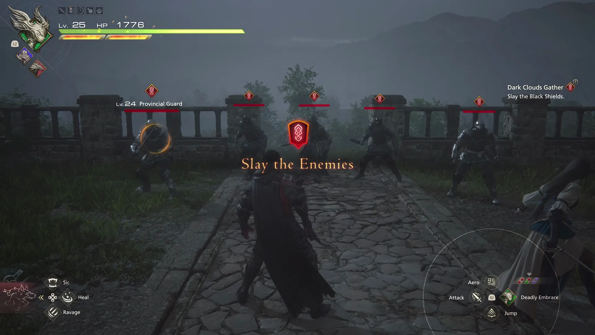 Slaying the group of Provincial Guards and Black Shields outside Glaidemond Abbey