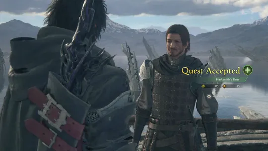 Accepting the Blacksmith’s Blues Optional Quest from August in the mess of the Hideaway