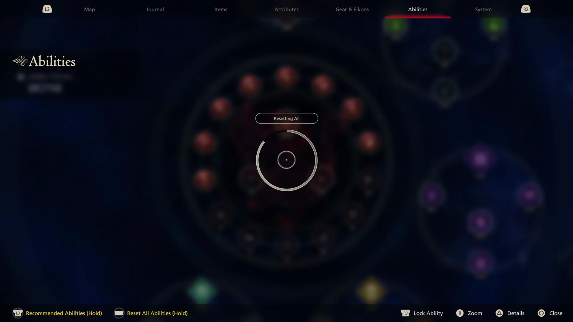 Resetting the abilities from the menu screen
