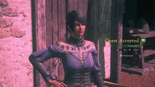 Accepting the Trading Places Optional Quest from Eloise in the Boklad Markets
