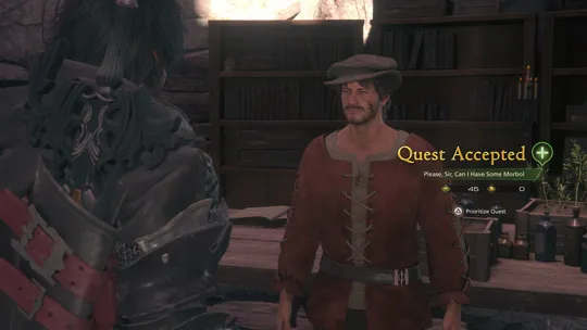 Accepting Please, Sir, Can I Have Some Morbol Optional Quest from Nigel in the backyard of the Hideaway