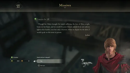 Accepting the Priceless Optional Quest from the Concern for Jill missive on Clive’s reading table