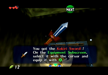 Link obtaining the Kokiri Sword from the treasure chest