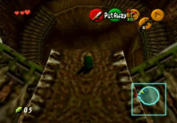 Dropping down through the webs into the lowest level of the Inside of the Great Deku Tree