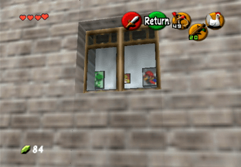 Peaking through the window to see Mario, Princess and Yoshi
