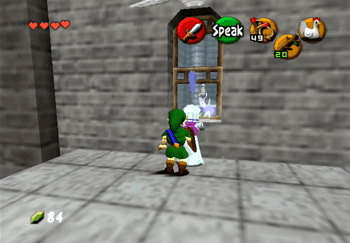 Link approaching Princess Zelda near the window