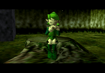 Saria playing Saria’s Song on her own Fairy Ocarina