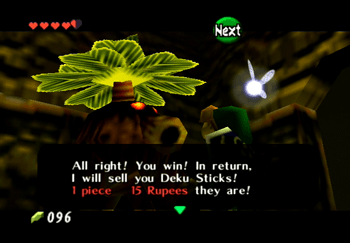 Speaking to the Business Deku who offers to sell Link Deku Sticks