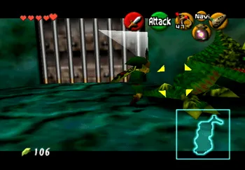 Attacking one of the Dodongos wandering around by hitting its tail with the Kokiri Sword