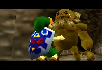 Link meeting up with Darunia outside the Dodongo’s Cavern
