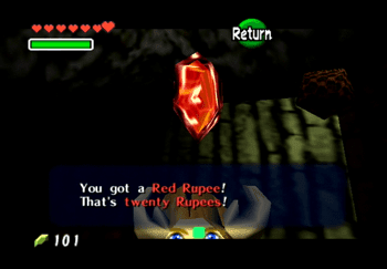 Picking up the Red Rupee in the other cave