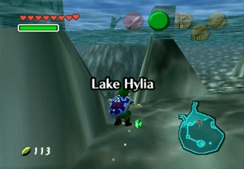 Young Link entering Lake Hylia searching for clues regarding Princess Ruto