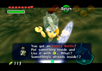 Picking up the Empty Bottle at the bottom of Lake Hylia