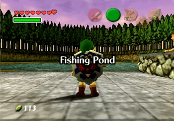 Young Link entering the Fishing Pond in Lake Hylia