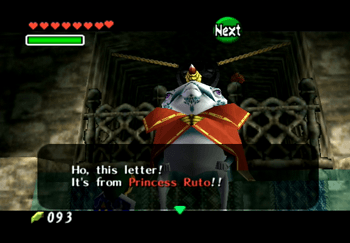 Legend of Zelda: Ocarina of Time- Letter in a bottle and passing King Zora  