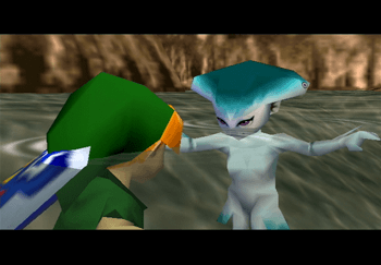 Princess Ruto approaching Link in the waters of Zora’s Fountain