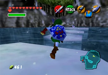 Running towards the Piece of Heart on the ice blocks
