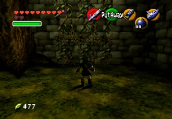 Link climbing the vines on the wall
