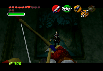 Aiming a Fairy Bow at the picture of Phantom Ganon