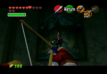 Aiming a Fairy Bow at the picture of Phantom Ganon