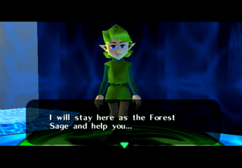 Saria offering to help Link as the Forest Sage