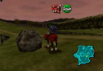 Boulder near the Y in the pathway of Hyrule Field