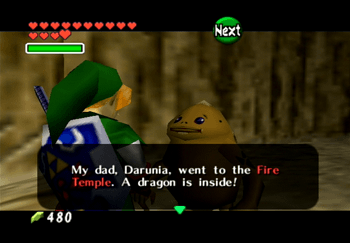 The Goron telling Link that Darunia went to the Fire Temple