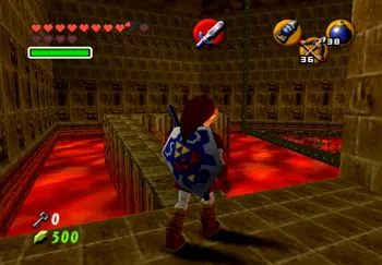 Walking along the small pathway while navigating the Fire Temple