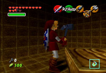Link preparing to use the Megaton Hammer in the Fire Temple