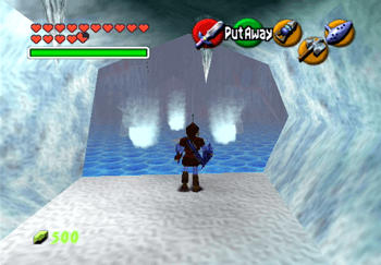 Link standing in the first room of the Ice Cavern