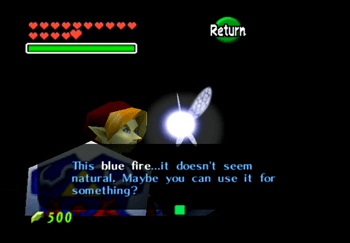 Navi telling Link that he can use the blue fire in other places of the dungeon